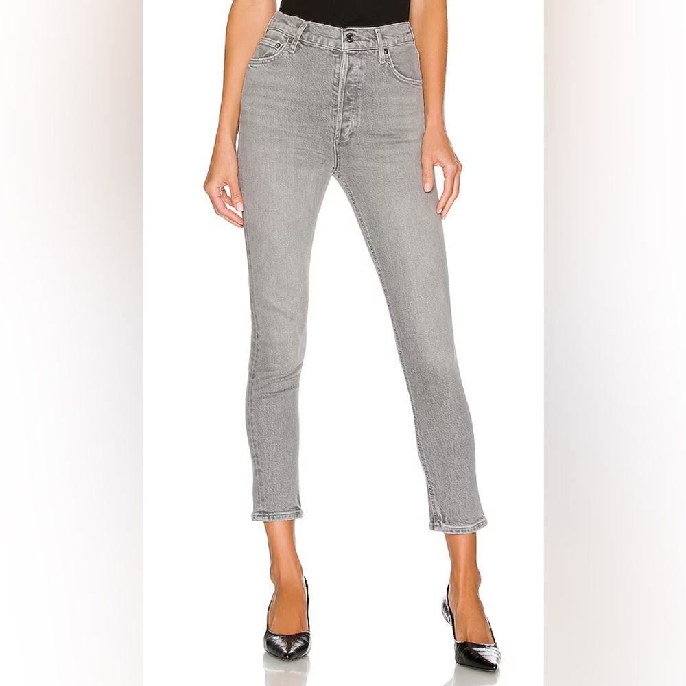 Agolde Nico High Rise Slim Jeans Grey Wash Denim Organic Cotton Ankle Size 25